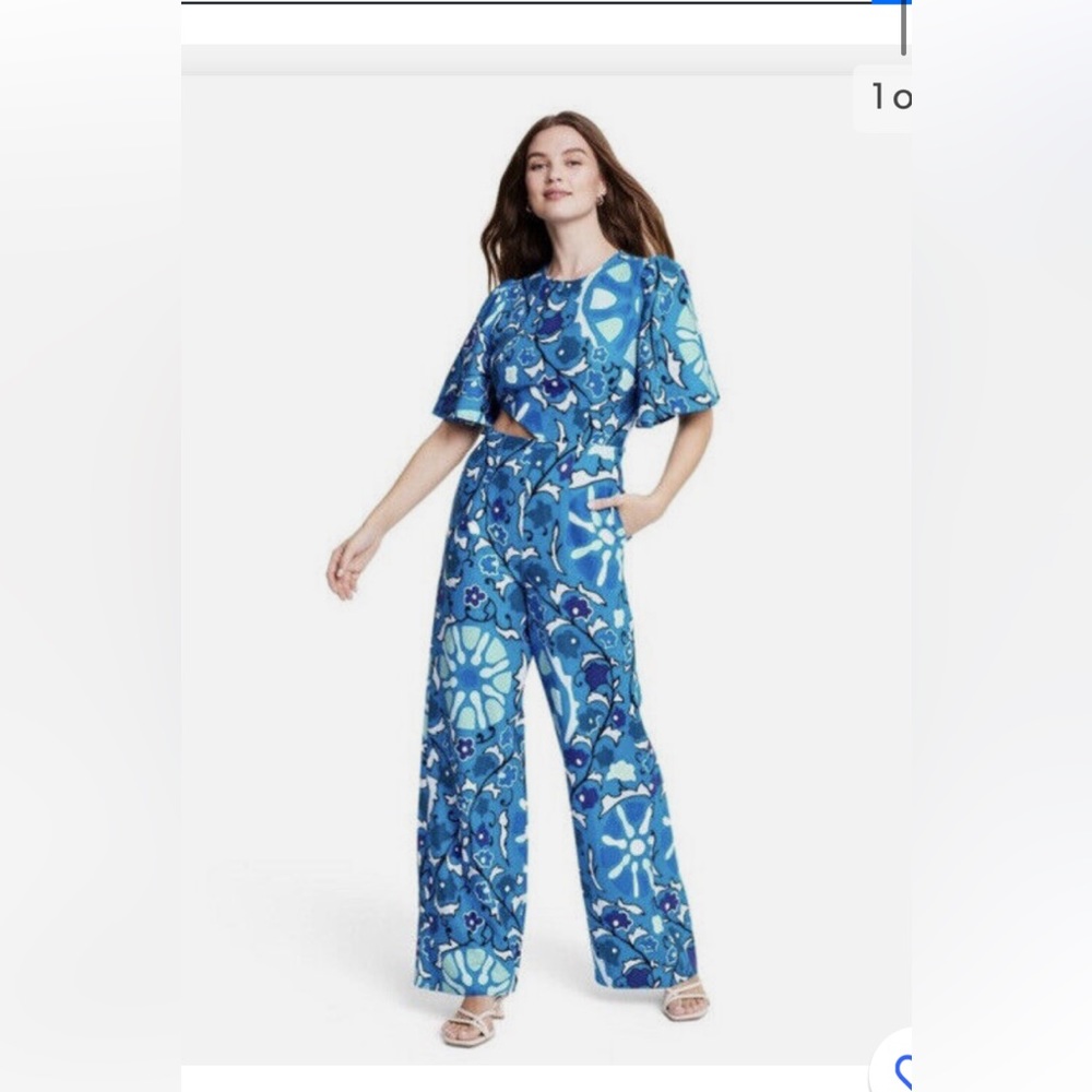 Women’s Medium NWT RHODE blue floral romper jumpsuit business casual super cute.